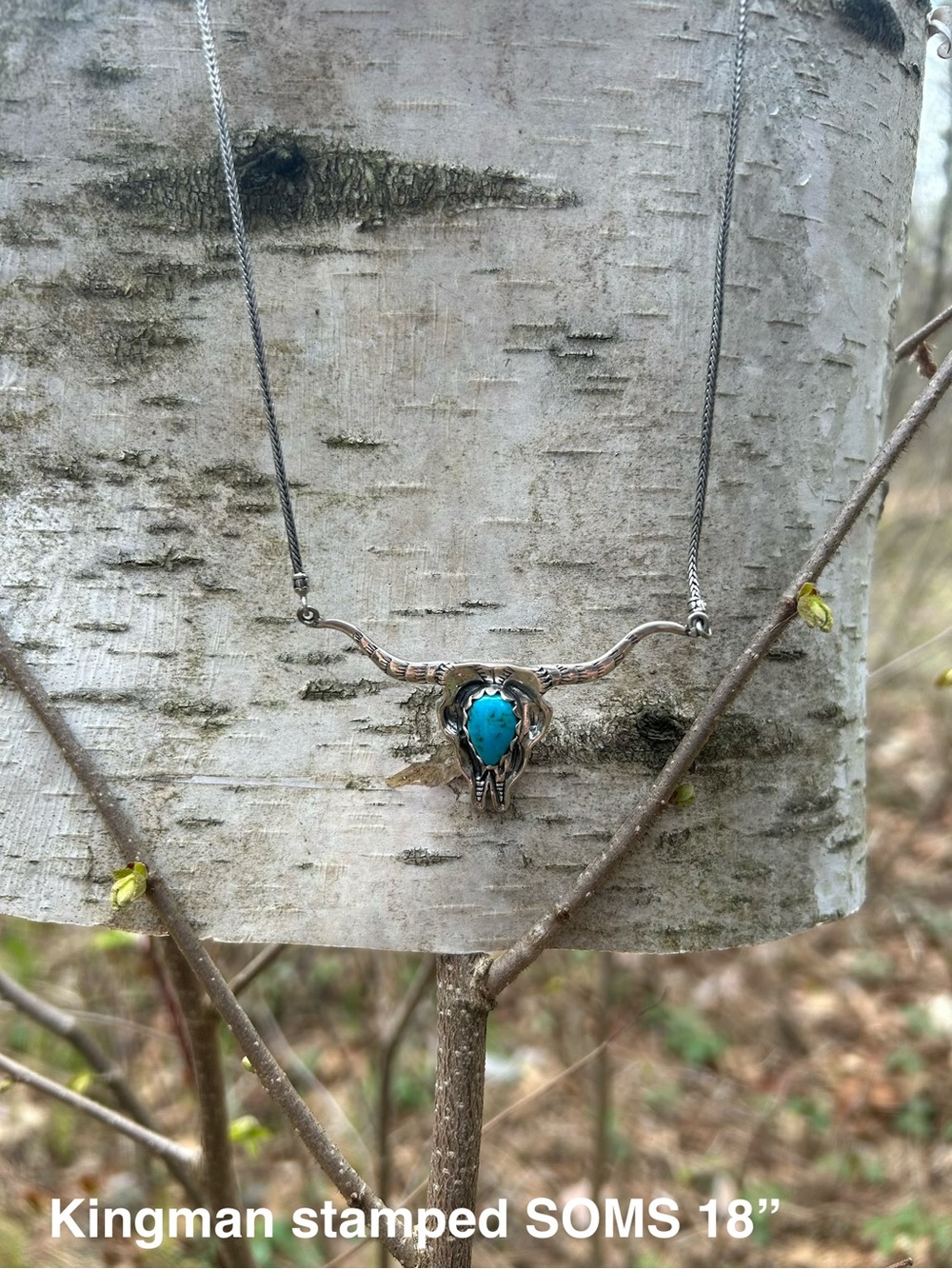 18" Kingman Turquoise Steer Head Necklace